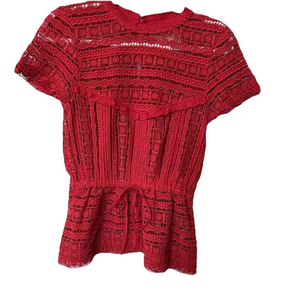 Carolina K lace Corset babydoll top sweater XS red Fairy Eyelet coquette money